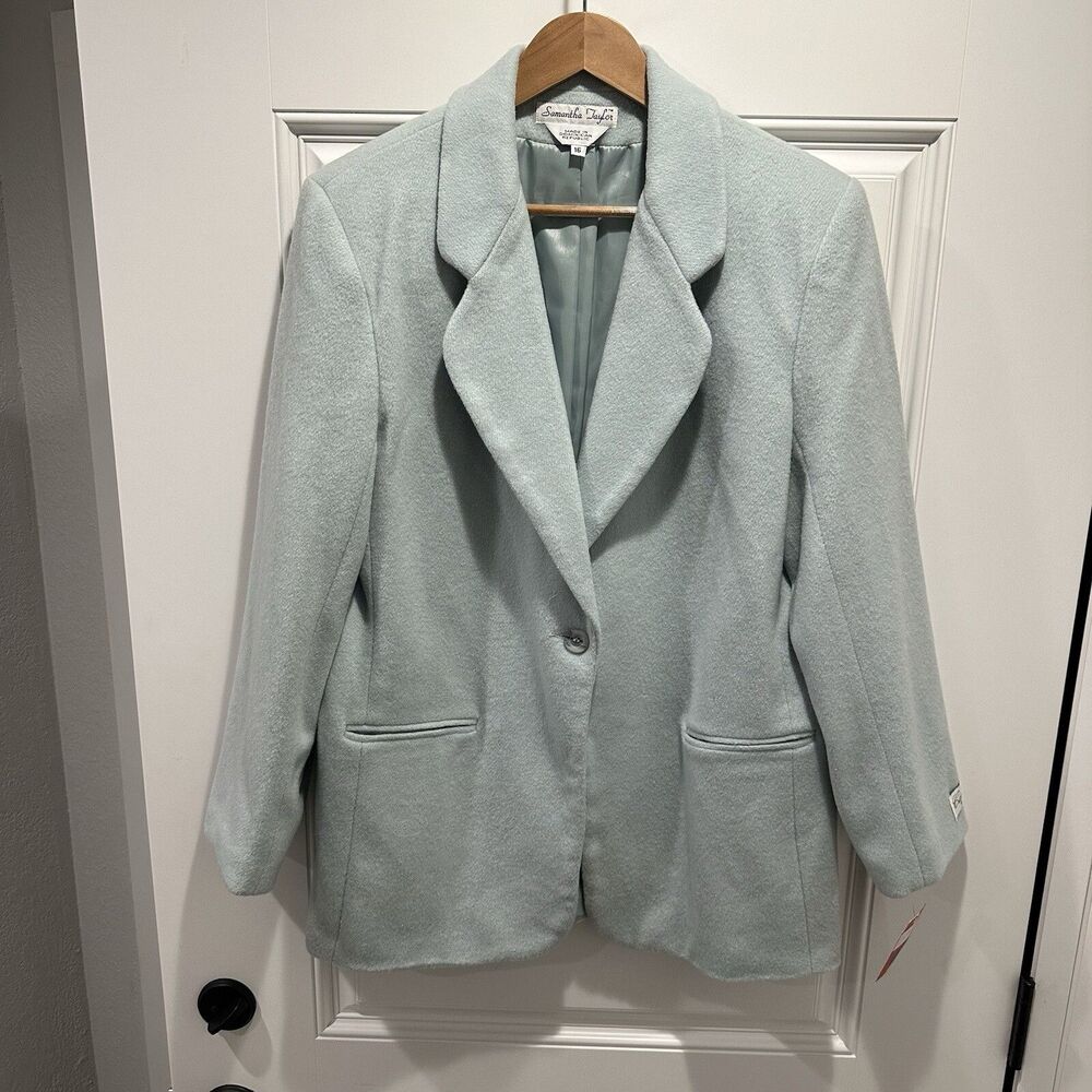 Wool Blend Light Mint Green Pea Coat Womens 16 VTG Samantha Taylor Retro Chic - Picture 15 of 16